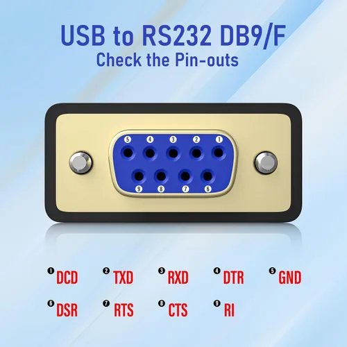 Vista 5 de Adaptador USB a RS232 con chip FTDI, convertidor USB a DB9 Serial Hembra Compatible con Windows 10, 8.1, 8, 7, Vista, XP, Linux y Mac OS X 10.6