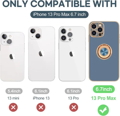 Vista 7 de Hython Funda para iPhone 13 Pro Max con soporte de anillo [soporte de anillo giratorio de 360° con soporte magnético] [borde chapado en oro rosa]