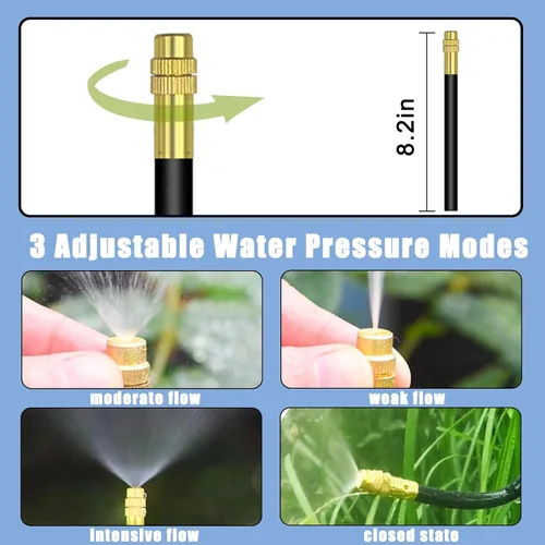 Vista 4 de Sistema de riego por goteo de 49.21 pies, kit de riego por goteo flexible de 360°, sistema de riego automático para jardín, sistema de nebulización