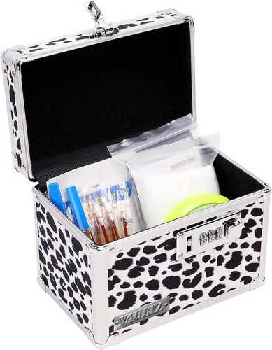 Vista 13 de Vaultz Caja de medicamentos con cerradura de combinación, caja de seguridad de metal segura para medicamentos, píldoras y objetos de valor, pequeña