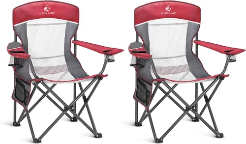 Vista 15 de ALPHA CAMP Silla de Camping Plegable de Gran Tamaño, Soporte Resistente de 450 LBS, Marco de Acero Plegable, Silla con Brazos Acolchados