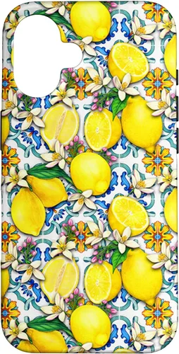 Vista 32 de Citrus Fruit Lemons Blue Tile Gardencore Farmcore Pattern Case for iPhone 17