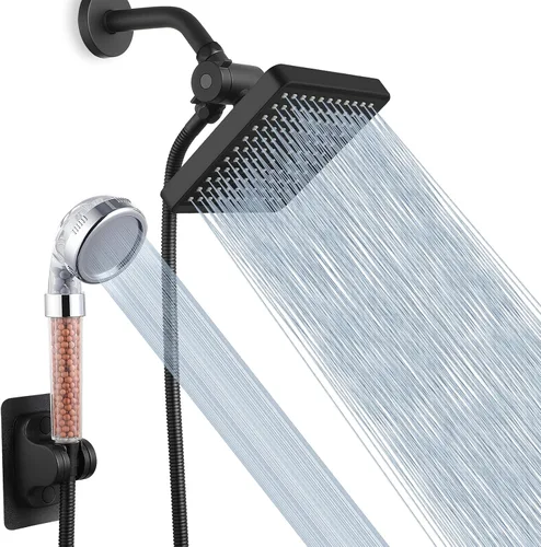 Vista 10 de Voolan Cabezal de ducha de lluvia de alta presión con combo de rociador de mano, cabezal de ducha con filtro de mano con soporte autoadhesivo