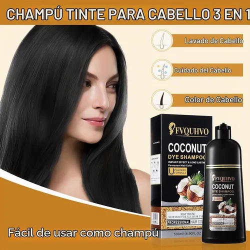 Vista 3 de Champú de tinte de coco para cabello castaño, color instantáneo 3 en 1, champú de tinte para mujeres y hombres