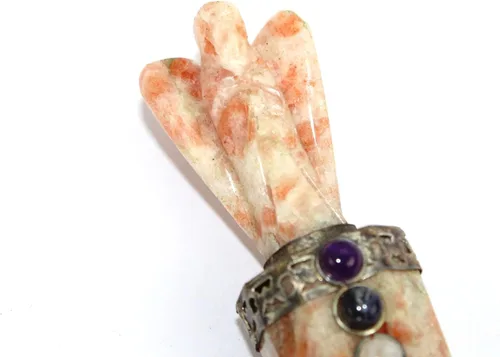 Vista 3 de Jet Natural Sunstone Angel Chakra Varita Varita Sanadora Meditación Ágata Reiki Aura Limpiador Ágata Energizada 4.5-5 pulgadas de largo