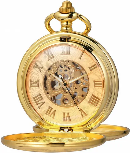 Vista 8 de Relojes mecánicos de bolsillo con números romanos con esfera y cadena para hombre y mujer