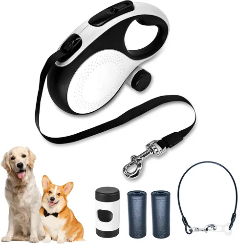 Vista 9 de Correa retráctil para perro con cable a prueba de mordeduras y linterna LED, correa resistente de 16 pies, adecuada para perros pequeños/medianos