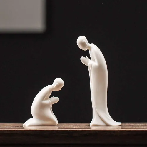 Vista 4 de KJYHXX Estatuas de Buda Zen de porcelana blanca, figura creativa de monje, cerámica, manualidades, ornamento decorativo, accesorios de decoración