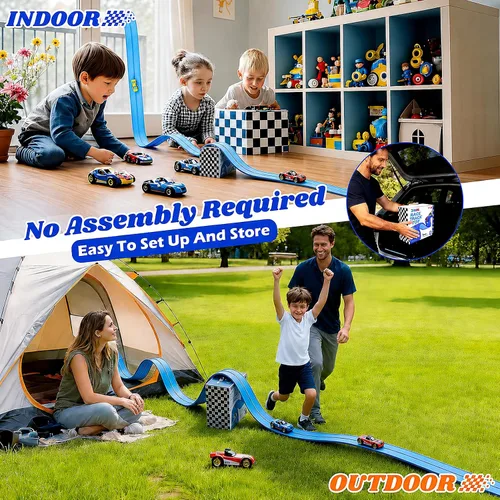 Vista 2 de Flexible Race Track for Kids: 15 Ft Flex Race Car Ramp with Suction Cup