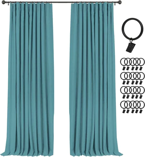 Vista 30 de INOVADAY Cortinas 100% opacas para dormitorio, cortinas opacas de color rosa bebé de 90 pulgadas de largo, cortinas opacas de lino con anillos