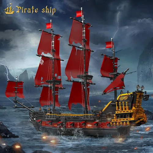 Vista 6 de Mould King 13109 Queen Anna's Revenge - Kit de bloques de construcción modelo de barco pirata, juegos de construcción de barcos piratas MOC, juego