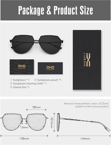 Vista 6 de LUENX Aviator Sunglasses Women Men Polarized Polygon Flat Lenses Trendy Designer Style 58MM