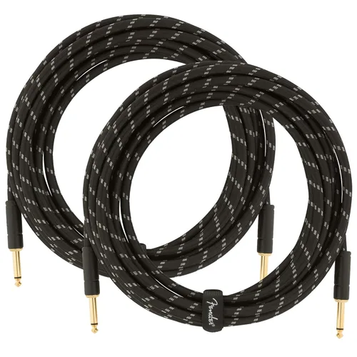 Vista 16 de Fender Cable de instrumentos de lujo de 10 pies, ángulo recto, tweed negro, paquete de 2