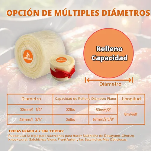 Vista 8 de HAIKISS Carcasa de salchicha de secado comestible, tripas naturales para salchichas caseras sabrosas, salchichas de desayuno, perrito caliente