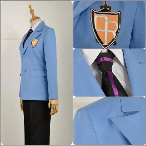 Vista 4 de Cos-Love Ouran - Disfraz de cosplay de Fujioka Haruhi de la escuela secundaria, uniforme para adultos, camisa y pantalones, traje de corbata