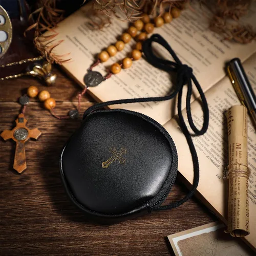 Vista 4 de Funda de cuero para Pyx, estuche de Pyx católico con correa para comunión, sacerdotes anfitriones, diáconos, regalos