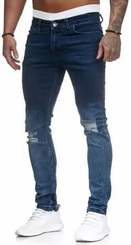Vista 3 de HUNGSON Pantalones de mezclilla ajustados rasgados para hombre