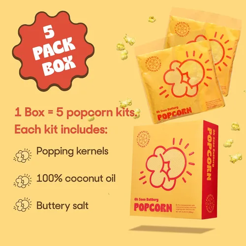 Vista 4 de Popsmith Kits pre-medidos de palomitas de maíz: cinco kits de palomitas de maíz con mantequilla de 4 onzas con aceite de coco con sabor a