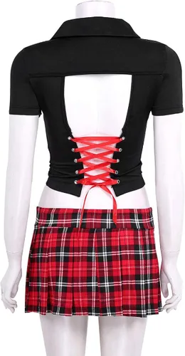 Vista 7 de YiZYiF - Disfraz de colegiala para mujer con falda plisada con camisa y corbata