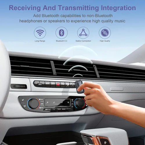 Vista 2 de Adpater Bluetooth auxiliar para coche, transmisor Bluetooth 5.3 receptor con cancelación de ruido, adaptador Bluetooth auxiliar portátil de 0.138
