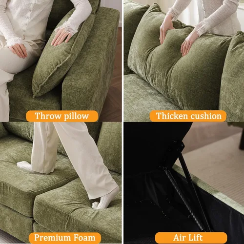 Vista 5 de Sofá de dos plazas de 53'' con almacenamiento en todos los asientos, sofá seccional modular con asiento profundo, cómodo sofá de gran