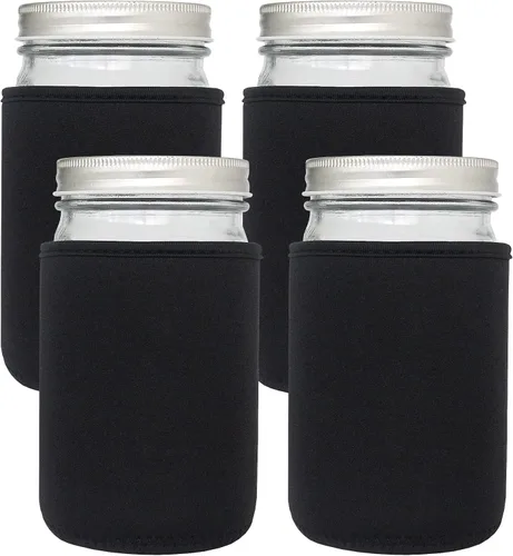 Vista 6 de Funda para Frasco Mason de 16 onzas, 4 Piezas Fundas Acogedoras Aislantes de Neopreno para Conservas que se Ajustan a Frascos Mason de Boca Ancha