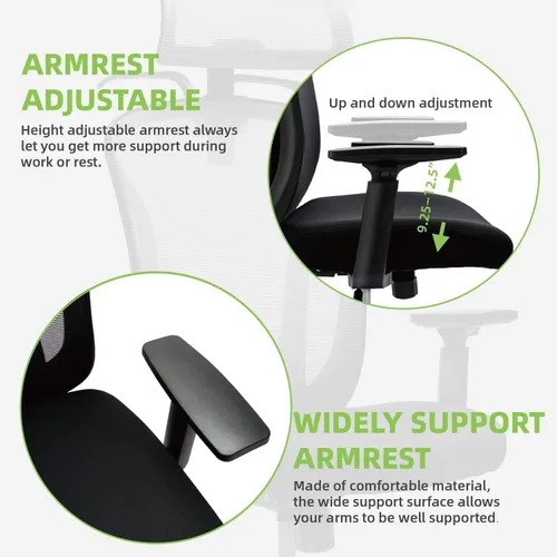 Vista 5 de Silla de oficina con respaldo alto, silla ergonómica de malla, silla de escritorio para el hogar, reposacabezas ajustable, silla ejecutiva