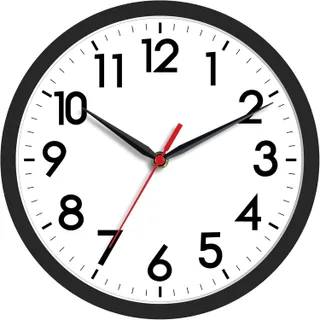 AKCISOT - Reloj de pared de 8 pulgadas, silencioso, funciona con pilas, color negro