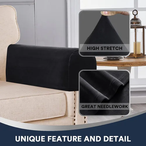 Vista 5 de Fundas para brazos de sofá, protectores de felpa de terciopelo antideslizantes para sofá, silla, sillón reclinable, juego de 4, color negro