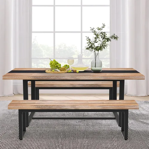 Vista 2 de STHOUYN Par de 2 bancos de comedor de 59 pulgadas para 6-8 personas, bancos de mesa de cocina de interior de granja, banco de cama, banco industrial
