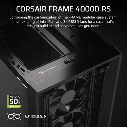 Vista 2 de [Usado] CORSAIR 4000D RS Frame Modular de alto flujo de aire para torre media de PC – 3 ventiladores CORSAIR RS – Sistema de montaje de ventilador
