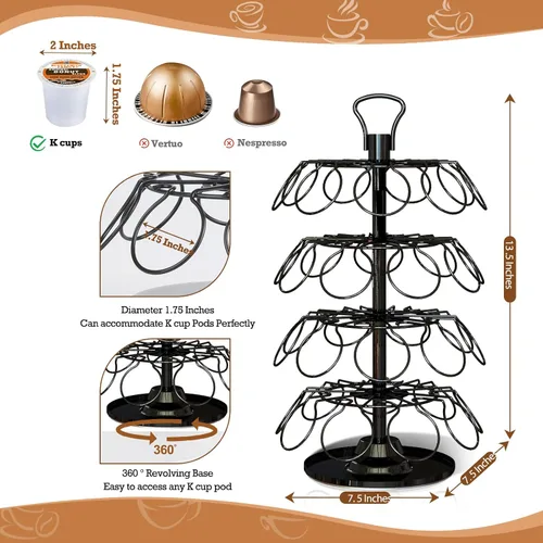 Vista 3 de BLACKSMITH FAMILY Carrusel de cápsulas de 36 K con diseño de fácil montaje, soporte para tazas K, soporte para tazas K, carrusel de taza K, soporte