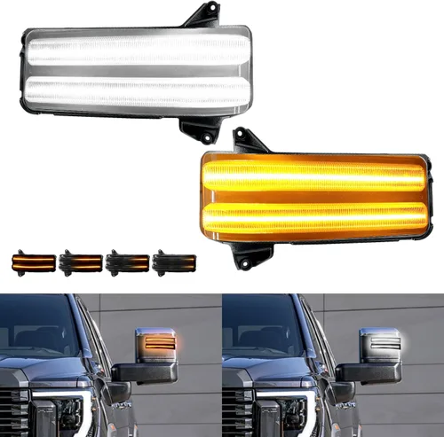 Vista 9 de ROCCS Luces intermitentes de señal de giro blancas DRL LED para espejo lateral de remolque, compatibles con Chevy Silverado GMC Sierra 2014–2019 OEM