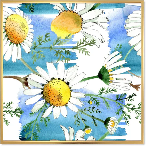 Vista 35 de DesignQ Lienzo enmarcado tradicional con flores silvestres azules con hojas verdes II
