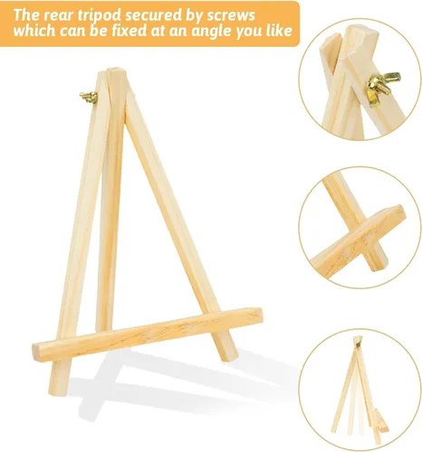 Vista 6 de Paquete de 4 caballetes de madera de pino de 9 pulgadas, soporte de caballete para pintar lienzos, arte y manualidades, trípode, caballete de fiesta
