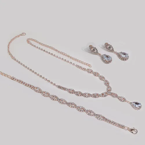Vista 2 de UDYLGOON Juego de aretes de cristal con diamantes de imitación para dama de honor, novia, boda, baile de graduación, Metal, cristal Circonita cúbica