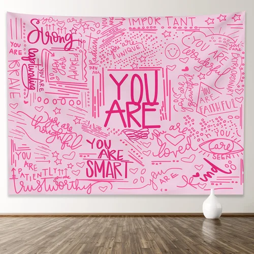Vista 8 de KJHL Quote You Are - Tapiz de pared en blanco y negro inspiracional para aula, tapices infantiles para colgar en la pared, afirmaciones