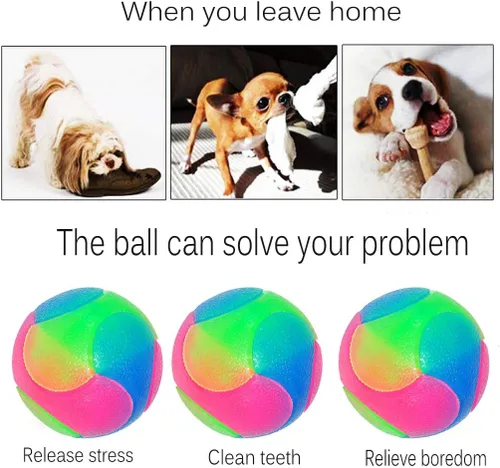 Vista 6 de 2 bolas grandes para perros con luz intermitente, bola elástica que brilla en la oscuridad, interactiva, saltando, parpadeante, juguetes