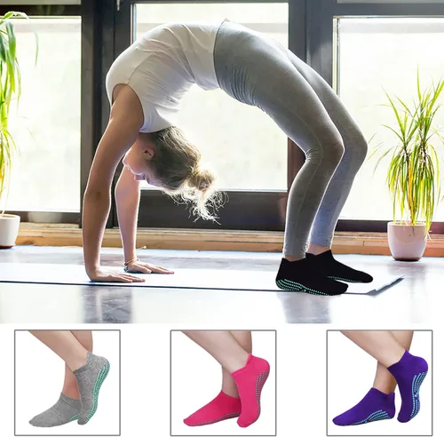 Vista 5 de Calcetines de yoga antideslizantes para mujer, 4 pares, pilates, yoga, barra, ballet, baile, entrenamiento descalzo