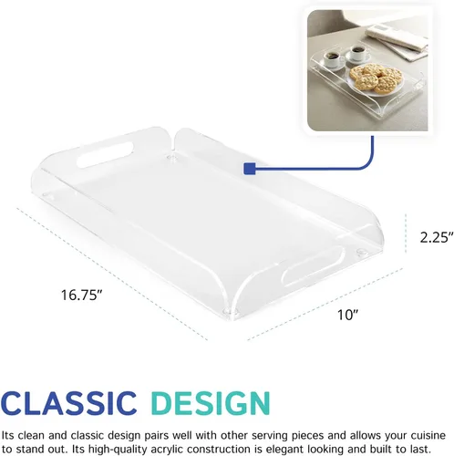 Vista 6 de Huang Acrylic Bandeja rectangular transparente para servir alimentos, bandeja de aperitivos para fiestas, vacaciones, cena familiar, 10 x 16 pulgadas