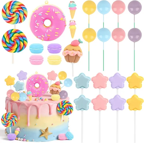 Vista 9 de Juego de 26 decoraciones de pastel de béisbol con mini bolas, jugador, gorras, guantes, murciélagos, adornos de pastel de cumpleaños de béisbol