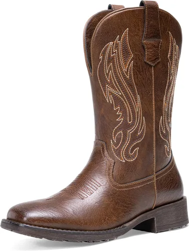 Vista 14 de Jousen Botas Vaqueras para Hombres con Bordado, Botas Occidentales Retro de Punta Cuadrada para Hombre, Botas Vaqueras Para Hombre