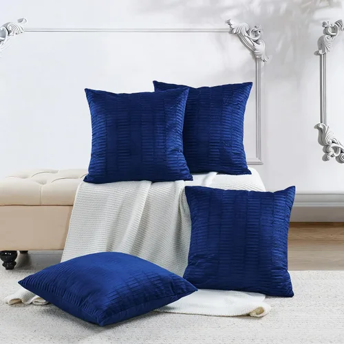 Vista 13 de Juego de 2 fundas de almohada decorativas de terciopelo a rayas plisadas de 14 x 26 pulgadas, funda de cojín rectangular suave y elegante para sofá