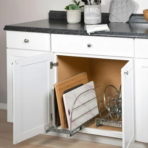 Vista 3 de HOLDN' STORAGE Organizador extraíble para utensilios de horno, tabla de cortar y bandejas, divisores ajustables, resistente, garantía limitada