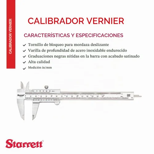 Vista 2 de Starrett Vernier Calibre, rango de 0-6", graduación .001