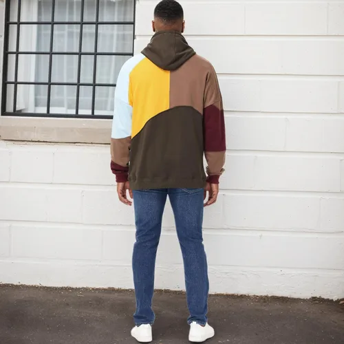 Vista 6 de Sudaderas con capucha de moda para hombre, sudaderas de gran tamaño, unisex, ligeras, de retazos, hip hop, sin botones