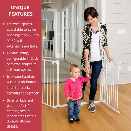 Vista 2 de Cardinal Gates EX100 XpandaGate - Puerta extra ancha para bebés y perros, puerta de seguridad ajustable montada en hardware para niños y mascotas