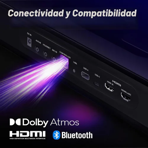 Vista 7 de OXS Thunder Pro Barra de sonido para gaming con sistema de sonido envolvente 5.1.2 Dolby Atmos, woofer incorporado, conexión Bluetooth múltiple, 3