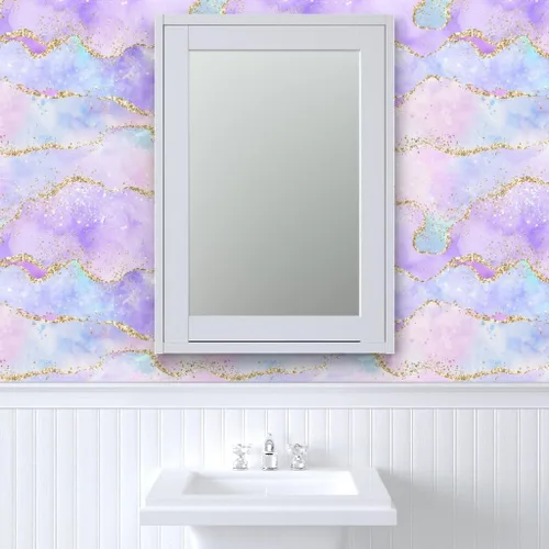 Vista 9 de Spoonflower Papel tapiz para despegar y pegar, acuarela pastel, lila, morado, lavanda, azul, púrpura, nubes, cielo, papel tapiz extraíble