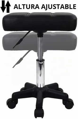 Vista 5 de FURWOO Taburete giratorio rectangular con ruedas, altura ajustable, silla giratoria para spa, salón de masaje, color negro